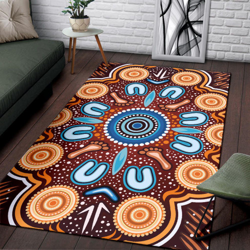 Australia Aboriginal Inspired Area Rug - Indigenous Circle Dot Art Footprints Painting Australia Aboriginal Inspired Area Rug - Indigenous Circle Dot Art Footprints Painting