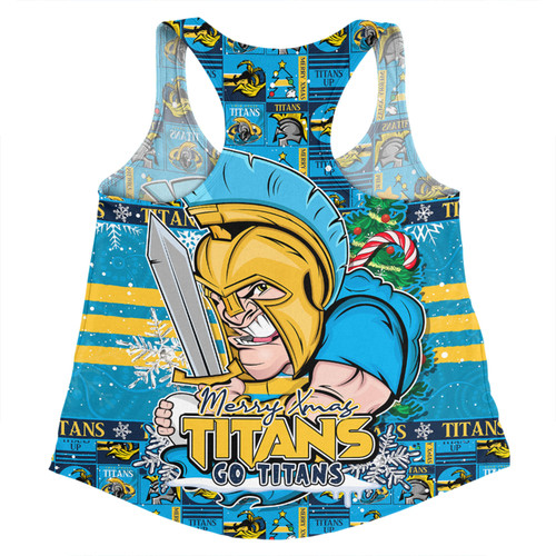 Gold Coast Titans Women Racerback Singlet Merry Ugly Christmas Comic Style