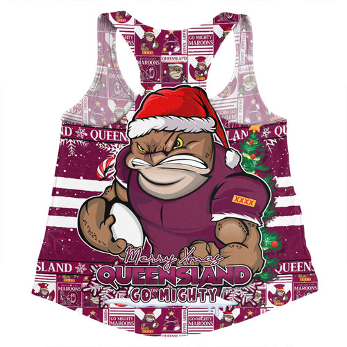 Queensland Maroons Women Racerback Singlet Merry Ugly Christmas Comic Style Queensland Maroons Women Racerback Singlet Merry Ugly Christmas Comic Style