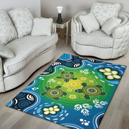 Australia Aboriginal Inspired Area Rug - Indigenous Green Turtles Australia Aboriginal Inspired Area Rug - Indigenous Green Turtles