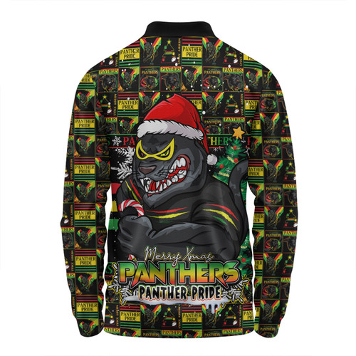 Penrith Panthers Long Sleeve Polo Shirt Merry Ugly Christmas Comic Style Penrith Panthers Long Sleeve Polo Shirt Merry Ugly Christmas Comic Style