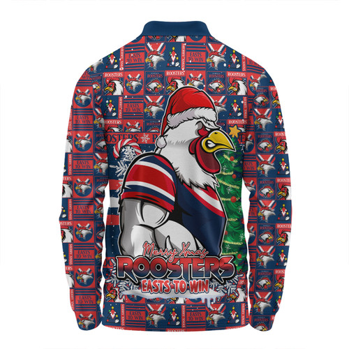 Sydney Roosters Long Sleeve Polo Shirt Merry Ugly Christmas Comic Style Sydney Roosters Long Sleeve Polo Shirt Merry Ugly Christmas Comic Style