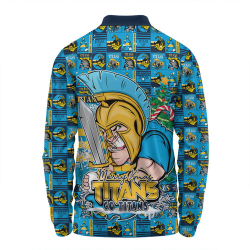 Gold Coast Titans Long Sleeve Polo Shirt Merry Ugly Christmas Comic Style Gold Coast Titans Long Sleeve Polo Shirt Merry Ugly Christmas Comic Style