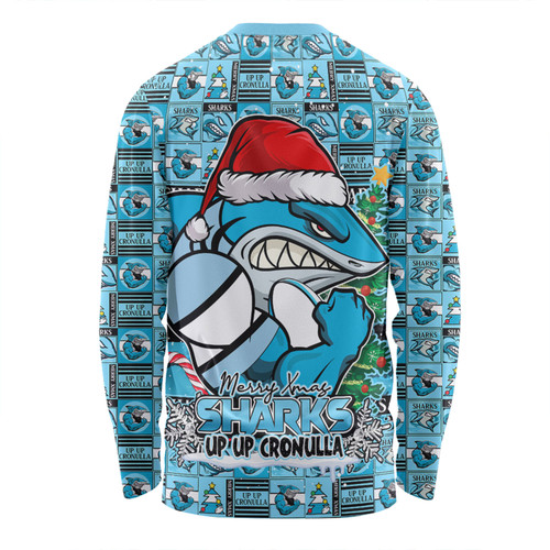 Cronulla-Sutherland Sharks Long Sleeve T-shirt Merry Ugly Christmas Comic Style Cronulla-Sutherland Sharks Long Sleeve T-shirt Merry Ugly Christmas Comic Style