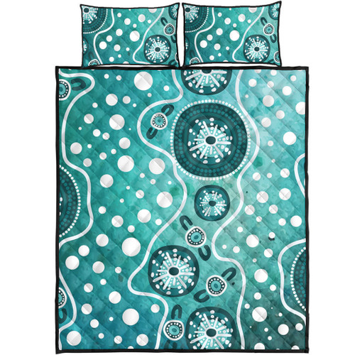 Australia Quilt Bed Set Green Background Design Enhanced By Aboriginal Dot Art Australia Quilt Bed Set Green Background Design Enhanced By Aboriginal Dot Art
