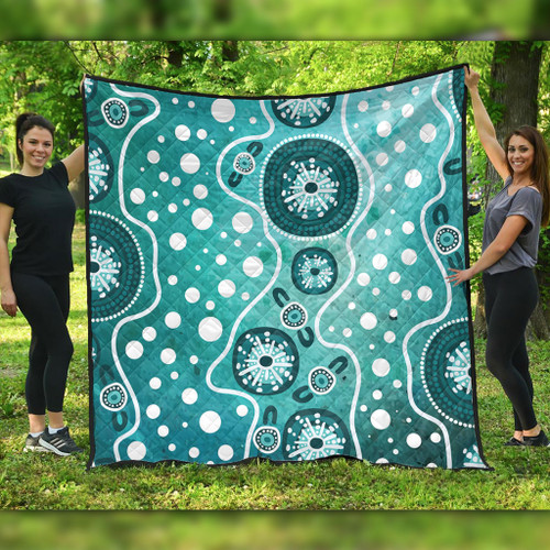 Australia Quilt Green Background Design Enhanced By Aboriginal Dot Art Australia Quilt Green Background Design Enhanced By Aboriginal Dot Art