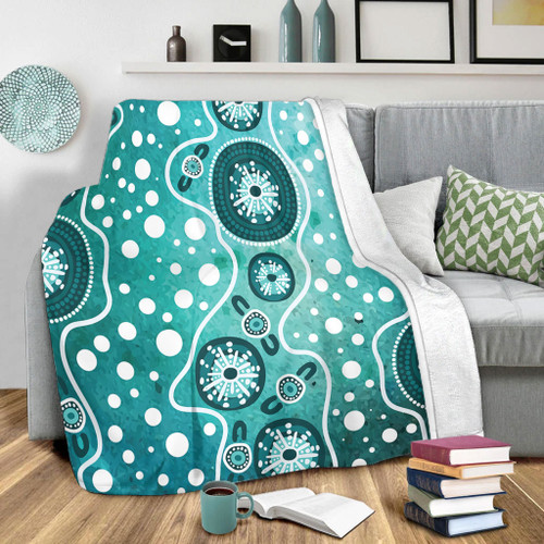 Australia Blanket Green Background Design Enhanced By Aboriginal Dot Art Australia Blanket Green Background Design Enhanced By Aboriginal Dot Art