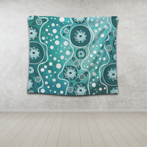 Australia Tapestry Green Background Design Enhanced By Aboriginal Dot Art Australia Tapestry Green Background Design Enhanced By Aboriginal Dot Art