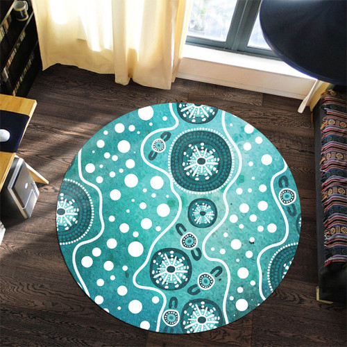 Australia Round Rug Green Background Design Enhanced By Aboriginal Dot Art Australia Round Rug Green Background Design Enhanced By Aboriginal Dot Art