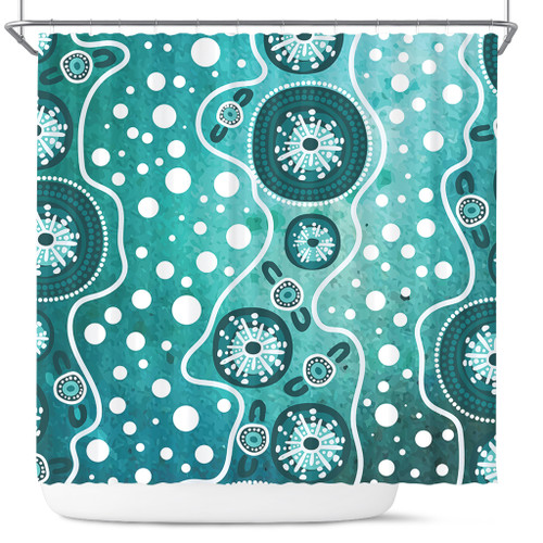 Australia Shower Curtain Green Background Design Enhanced By Aboriginal Dot Art Australia Shower Curtain Green Background Design Enhanced By Aboriginal Dot Art