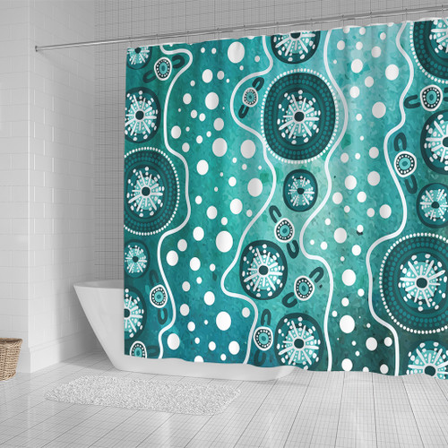 Australia Shower Curtain Green Background Design Enhanced By Aboriginal Dot Art Australia Shower Curtain Green Background Design Enhanced By Aboriginal Dot Art