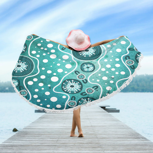 Australia Beach Blanket Green Background Design Enhanced By Aboriginal Dot Art Australia Beach Blanket Green Background Design Enhanced By Aboriginal Dot Art