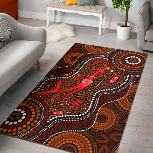 Australia Aboriginal Area Rug - Indigenous man with spear dot painting