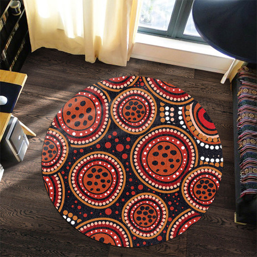 Australia Round Rug Background Featuring Indigenous Dot Art