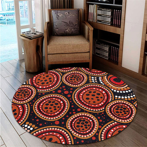 Australia Round Rug Background Featuring Indigenous Dot Art