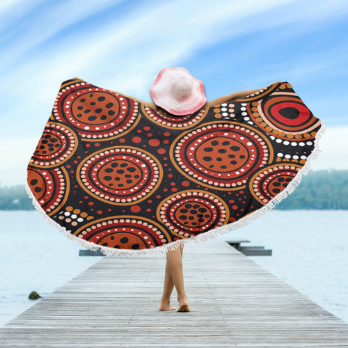 Australia Beach Blanket Background Featuring Indigenous Dot Art