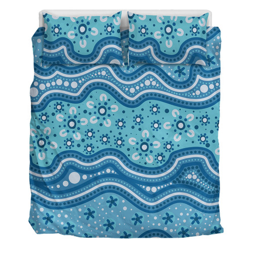 Australia Bedding Set Traditional Aboriginal Dot Patterns Blue Background