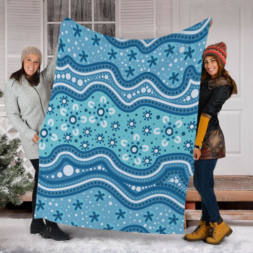 Australia Blanket Traditional Aboriginal Dot Patterns Blue Background Australia Blanket Traditional Aboriginal Dot Patterns Blue Background