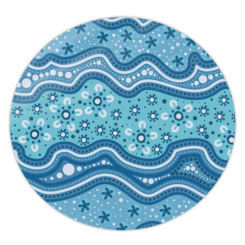 Australia Round Rug Traditional Aboriginal Dot Patterns Blue Background Australia Round Rug Traditional Aboriginal Dot Patterns Blue Background