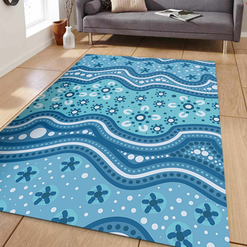 Australia Area Rug Traditional Aboriginal Dot Patterns Blue Background Australia Area Rug Traditional Aboriginal Dot Patterns Blue Background