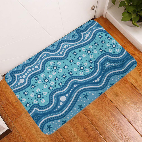 Australia Doormat Traditional Aboriginal Dot Patterns Blue Background Australia Doormat Traditional Aboriginal Dot Patterns Blue Background