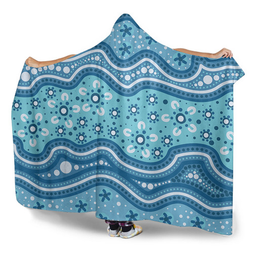 Australia Hooded Blanket Traditional Aboriginal Dot Patterns Blue Background Australia Hooded Blanket Traditional Aboriginal Dot Patterns Blue Background