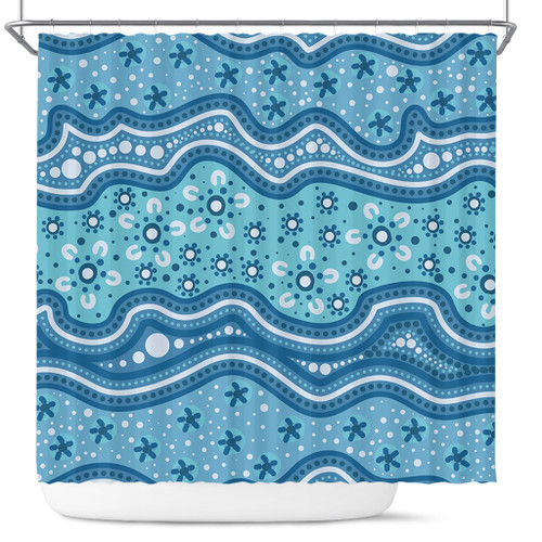 Australia Shower Curtain Traditional Aboriginal Dot Patterns Blue Background Australia Shower Curtain Traditional Aboriginal Dot Patterns Blue Background