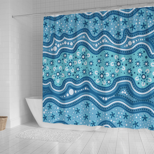 Australia Shower Curtain Traditional Aboriginal Dot Patterns Blue Background Australia Shower Curtain Traditional Aboriginal Dot Patterns Blue Background