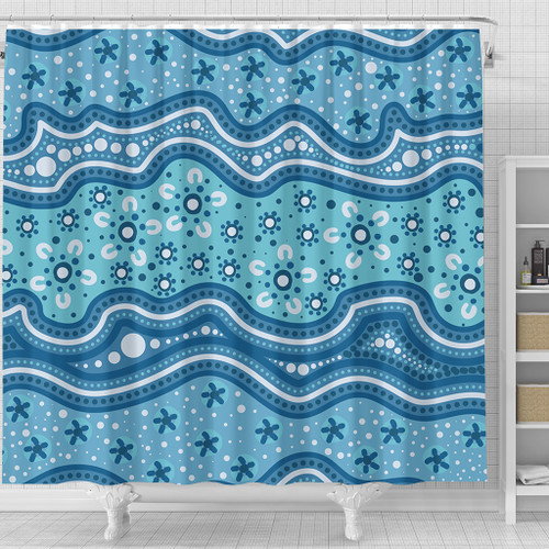 Australia Shower Curtain Traditional Aboriginal Dot Patterns Blue Background Australia Shower Curtain Traditional Aboriginal Dot Patterns Blue Background