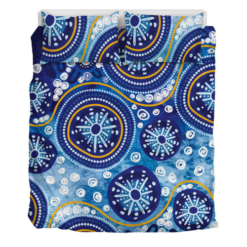 Australia Bedding Set Blue Background With Traditional Aboriginal Dot Decoration Australia Bedding Set Blue Background With Traditional Aboriginal Dot Decoration