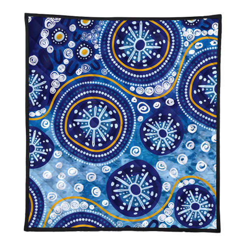 Australia Quilt Blue Background With Traditional Aboriginal Dot Decoration Australia Quilt Blue Background With Traditional Aboriginal Dot Decoration
