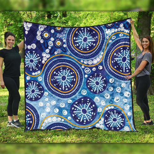 Australia Quilt Blue Background With Traditional Aboriginal Dot Decoration Australia Quilt Blue Background With Traditional Aboriginal Dot Decoration