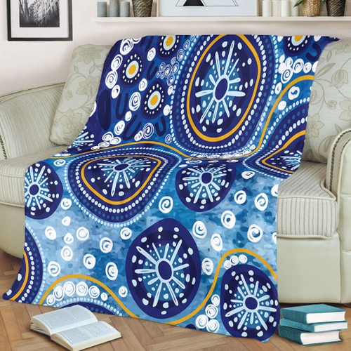 Australia Blanket Blue Background With Traditional Aboriginal Dot Decoration Australia Blanket Blue Background With Traditional Aboriginal Dot Decoration