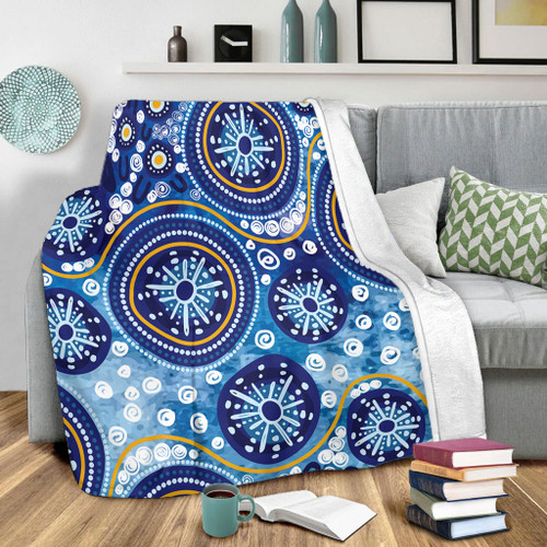 Australia Blanket Blue Background With Traditional Aboriginal Dot Decoration Australia Blanket Blue Background With Traditional Aboriginal Dot Decoration