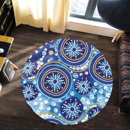 Australia Round Rug Blue Background With Traditional Aboriginal Dot Decoration Australia Round Rug Blue Background With Traditional Aboriginal Dot Decoration