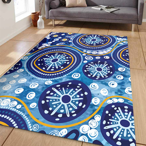 Australia Area Rug Blue Background With Traditional Aboriginal Dot Decoration Australia Area Rug Blue Background With Traditional Aboriginal Dot Decoration