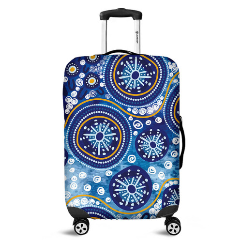 Australia Luggage Cover Blue Background With Traditional Aboriginal Dot Decoration Australia Luggage Cover Blue Background With Traditional Aboriginal Dot Decoration