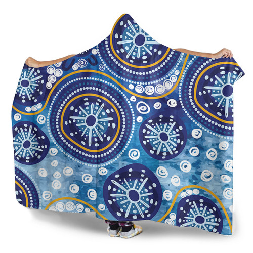 Australia Hooded Blanket Blue Background With Traditional Aboriginal Dot Decoration Australia Hooded Blanket Blue Background With Traditional Aboriginal Dot Decoration