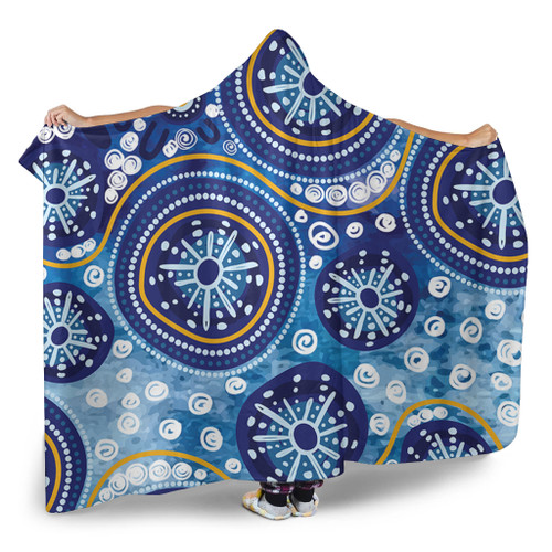 Australia Hooded Blanket Blue Background With Traditional Aboriginal Dot Decoration Australia Hooded Blanket Blue Background With Traditional Aboriginal Dot Decoration