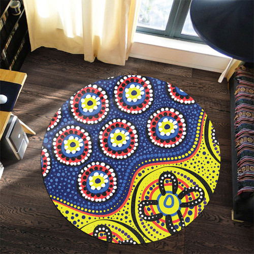 Australia Round Rug A Bright And Colorful Background With Aboriginal Inspired Dot Art