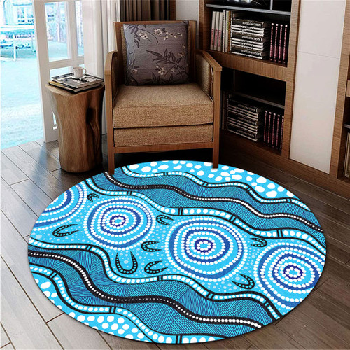 Australia Round Rug Painting Illustration With Dot Art In Aboriginal Style Australia Round Rug Painting Illustration With Dot Art In Aboriginal Style