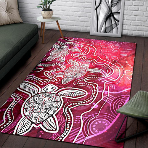Australia Aboriginal Area Rug - Sea Turtle With Indigenous Patterns (Pink) Australia Aboriginal Area Rug - Sea Turtle With Indigenous Patterns (Pink)