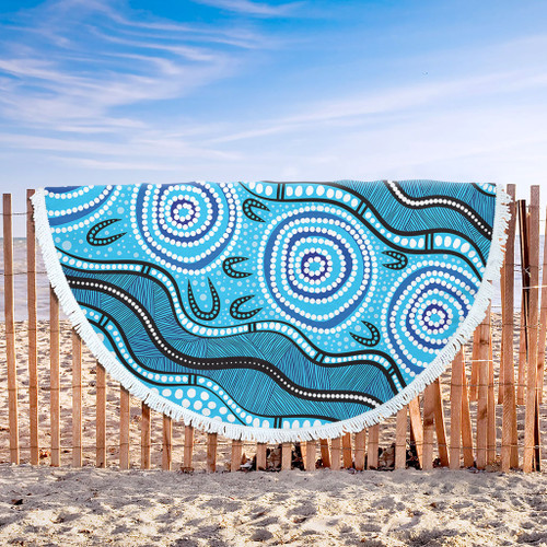 Australia Beach Blanket Painting Illustration With Dot Art In Aboriginal Style Australia Beach Blanket Painting Illustration With Dot Art In Aboriginal Style