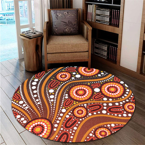 Australia Round Rug Artistic Illustration Of Aboriginal Dot Painting