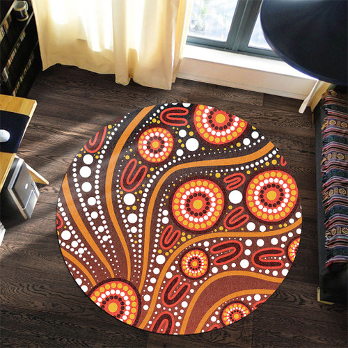 Australia Round Rug Artistic Illustration Of Aboriginal Dot Painting