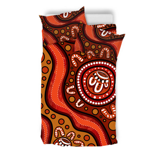 Australia Bedding Set Painting Illustration With Dot Art In Aboriginal Brown Style