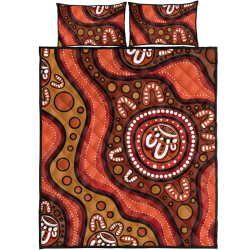 Australia Quilt Bed Set Painting Illustration With Dot Art In Aboriginal Brown Style Australia Quilt Bed Set Painting Illustration With Dot Art In Aboriginal Brown Style