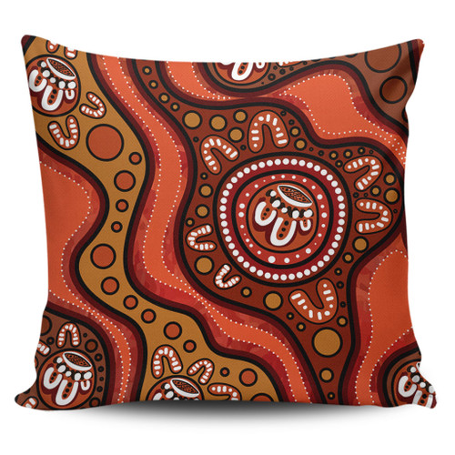 Australia Pillow Cases Painting Illustration With Dot Art In Aboriginal Brown Style Australia Pillow Cases Painting Illustration With Dot Art In Aboriginal Brown Style