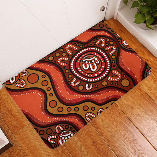 Australia Doormat Painting Illustration With Dot Art In Aboriginal Brown Style Australia Doormat Painting Illustration With Dot Art In Aboriginal Brown Style