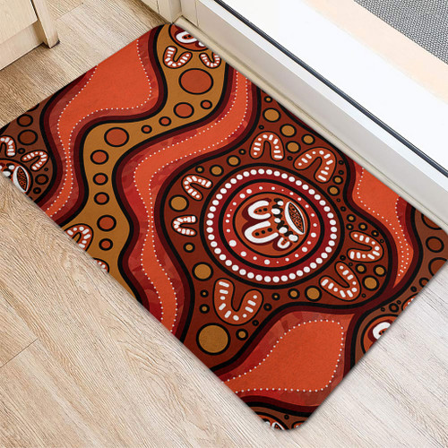 Australia Doormat Painting Illustration With Dot Art In Aboriginal Brown Style Australia Doormat Painting Illustration With Dot Art In Aboriginal Brown Style